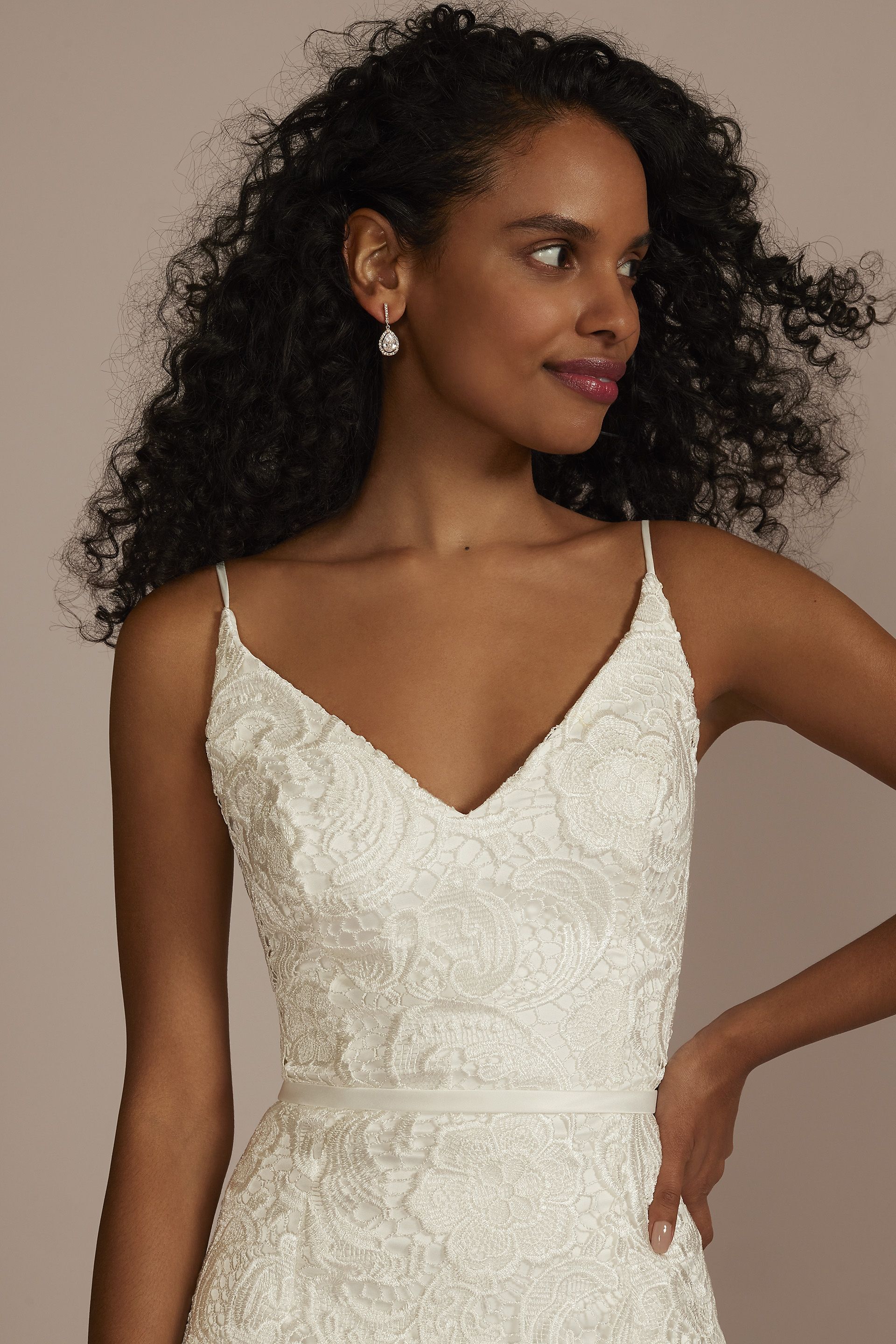 Crochet Lace Overlay Midi Spaghetti Strap Dress | David's Bridal