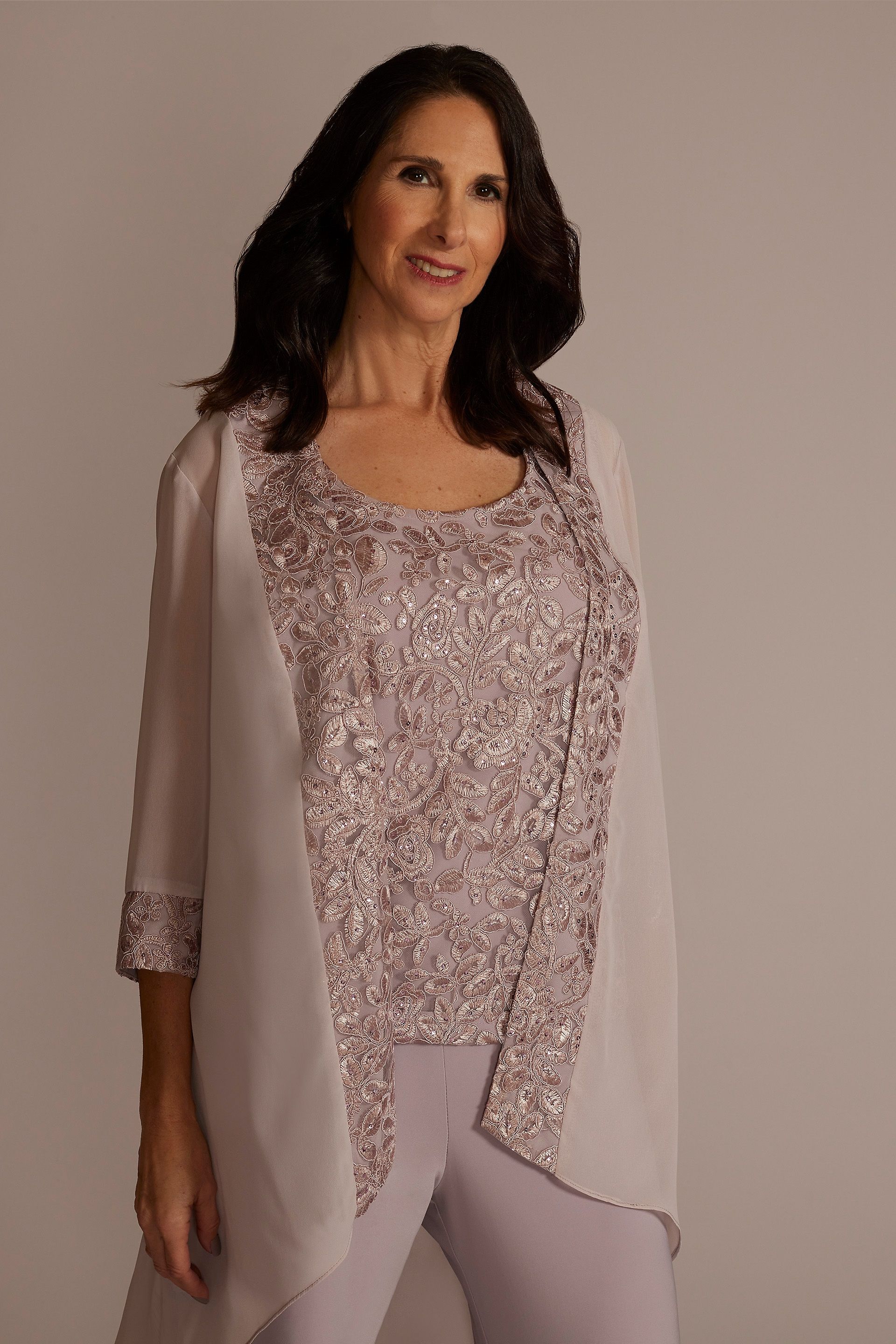 Lace Chiffon Three Piece Pantsuit | David's Bridal