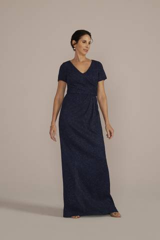 Picture of Cap Sleeve Glitter Knit Gown with Slit