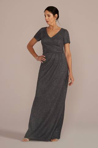 Picture of Cap Sleeve Glitter Knit Gown with Slit