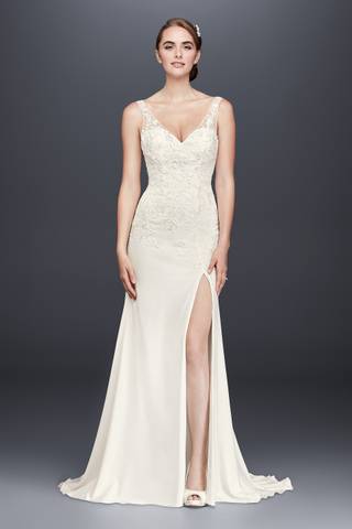 Picture of Lace Appliqued Stretch Crepe Sheath Wedding Dress