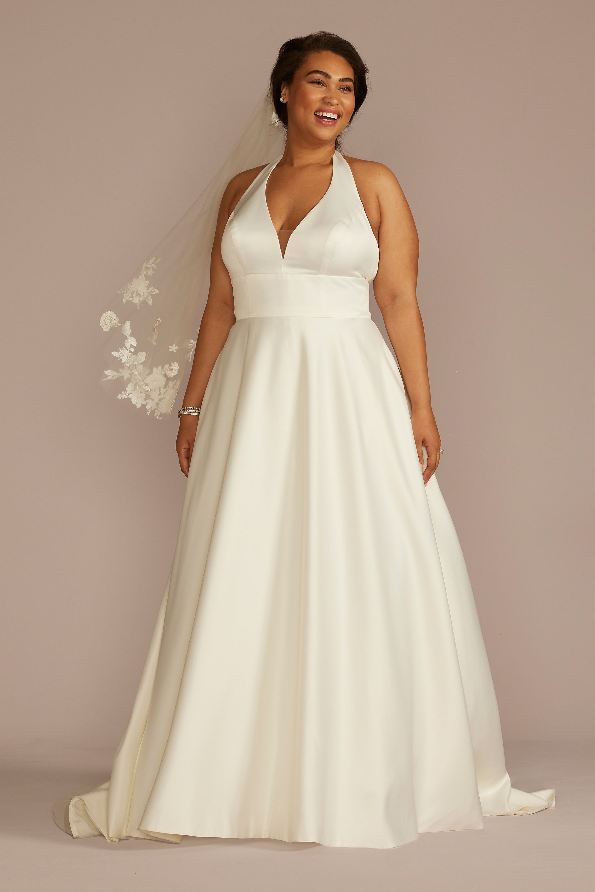 Picture of Plunging Halter Satin A-Line Wedding Dress