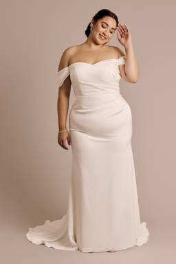 plunge mermaid satin wedding dress with buttons Beaded Lace Satin Strapless Plunging Mermaid Wedding Dress