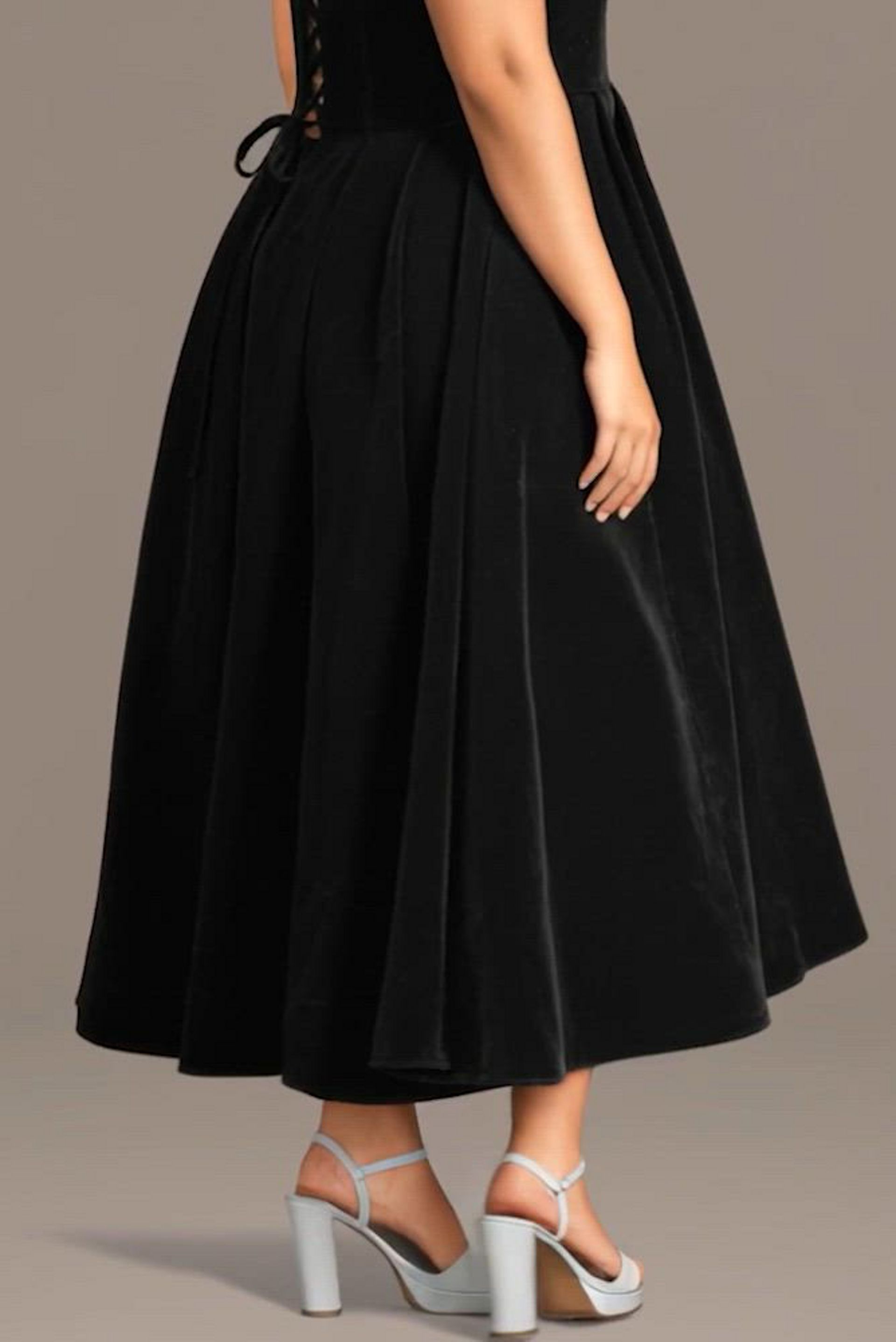 Velvet Tea-Length Dress with Lace-Up Back | David's Bridal
