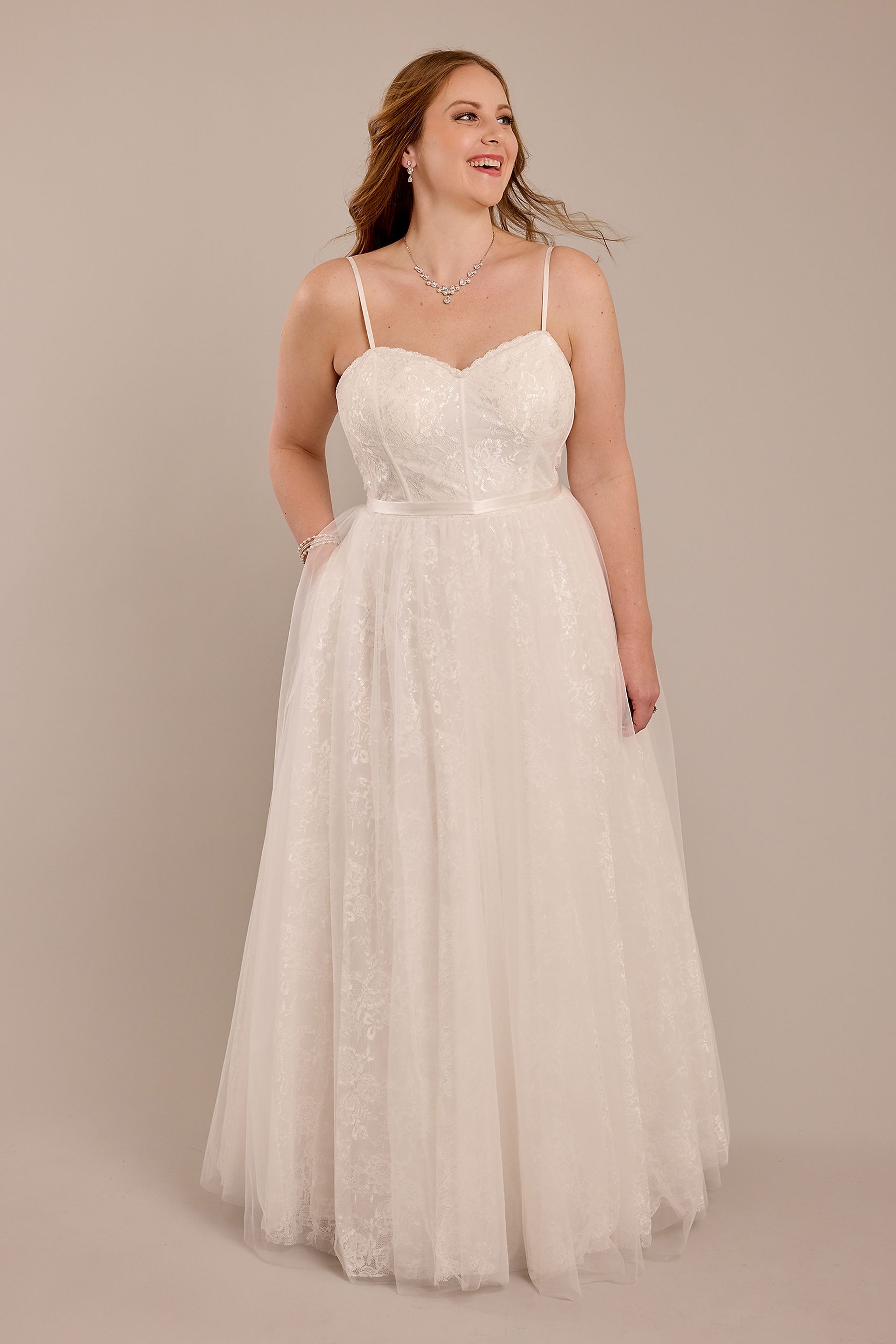 DB Studio Strapless Lace And Tulle Corset Wedding Dress in Soft White Size: 20W David's Bridal
