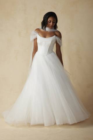 View Melissa Sweet Taffeta Basque Waist A-Line Wedding Dress in all available color and sizes Picture of Taffeta Basque Waist A-Line Wedding Dress