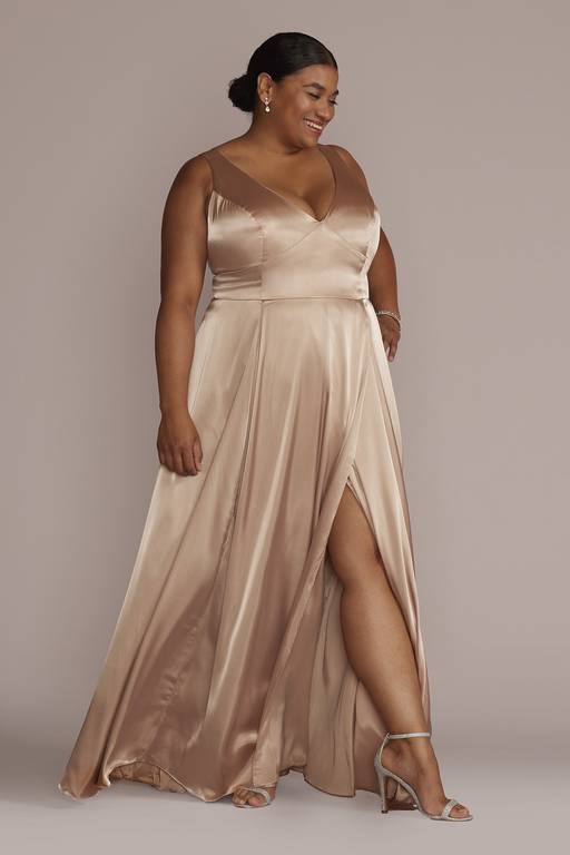 charmeuse deep v-neck a-line bridesmaid dress Charmeuse Deep V-Neck A-Line Bridesmaid Dress