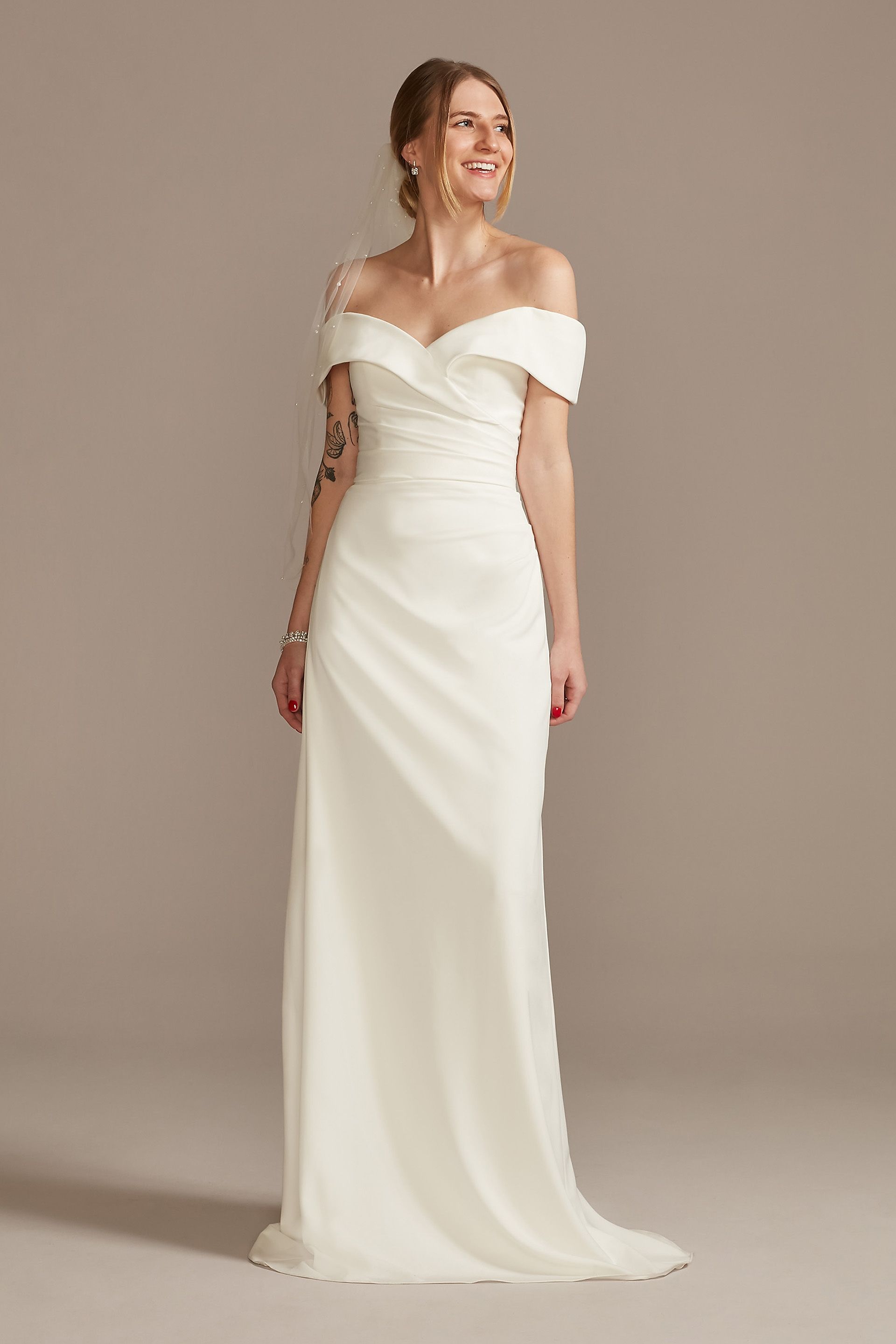 Picture of Crepe Off-the-Shoulder Sheath Wedding Dress
