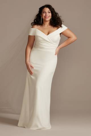 Picture of Crepe Off-the-Shoulder Sheath Wedding Dress