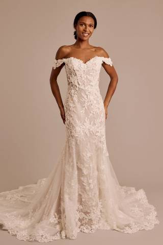View Galina Signature Lace Off-the-Shoulder Sweetheart Wedding Dress in all available color and sizes Picture of Lace Off-the-Shoulder Sweetheart Wedding Dress
