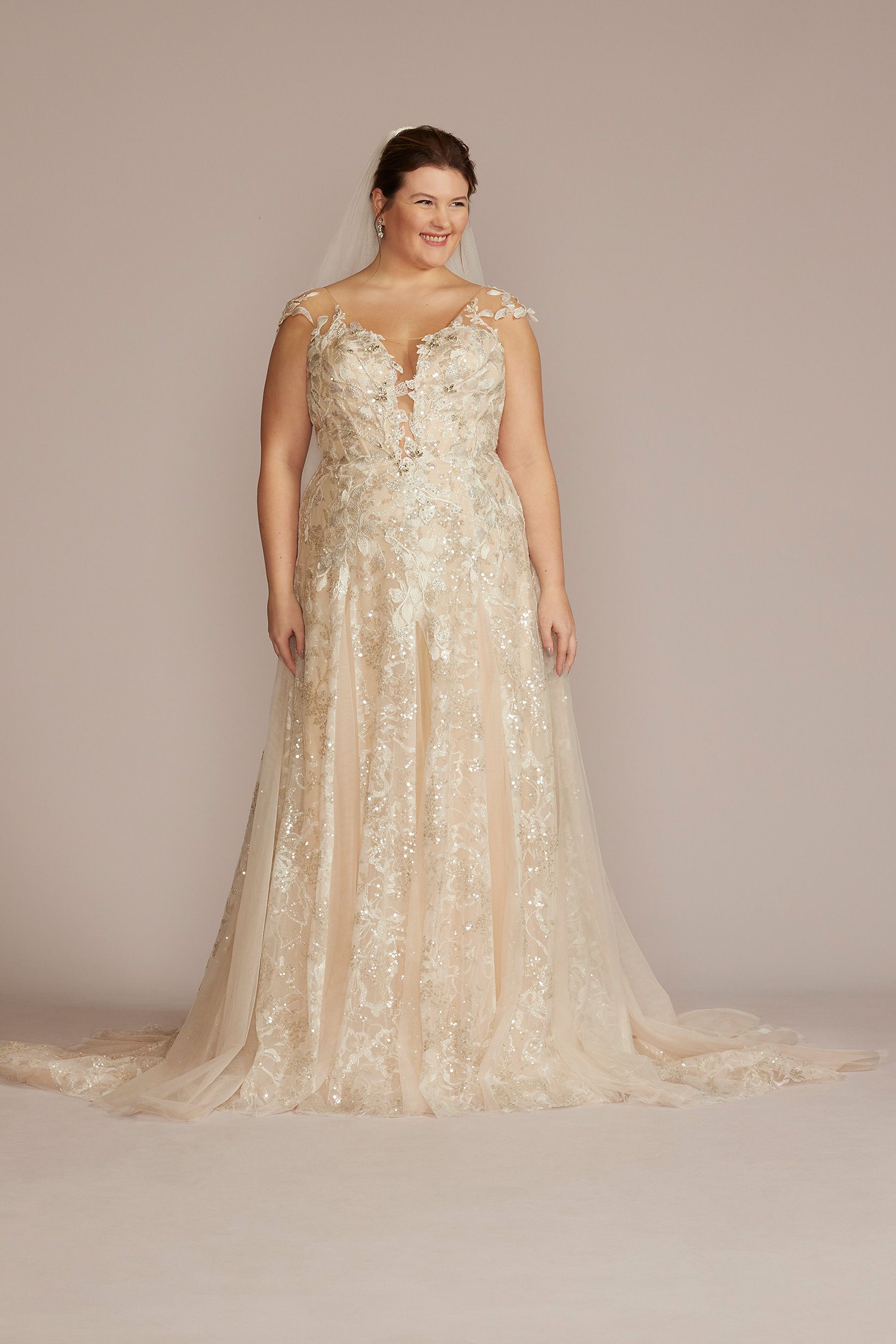 Picture of Illusion Embellished Drop Waist Wedding Gown