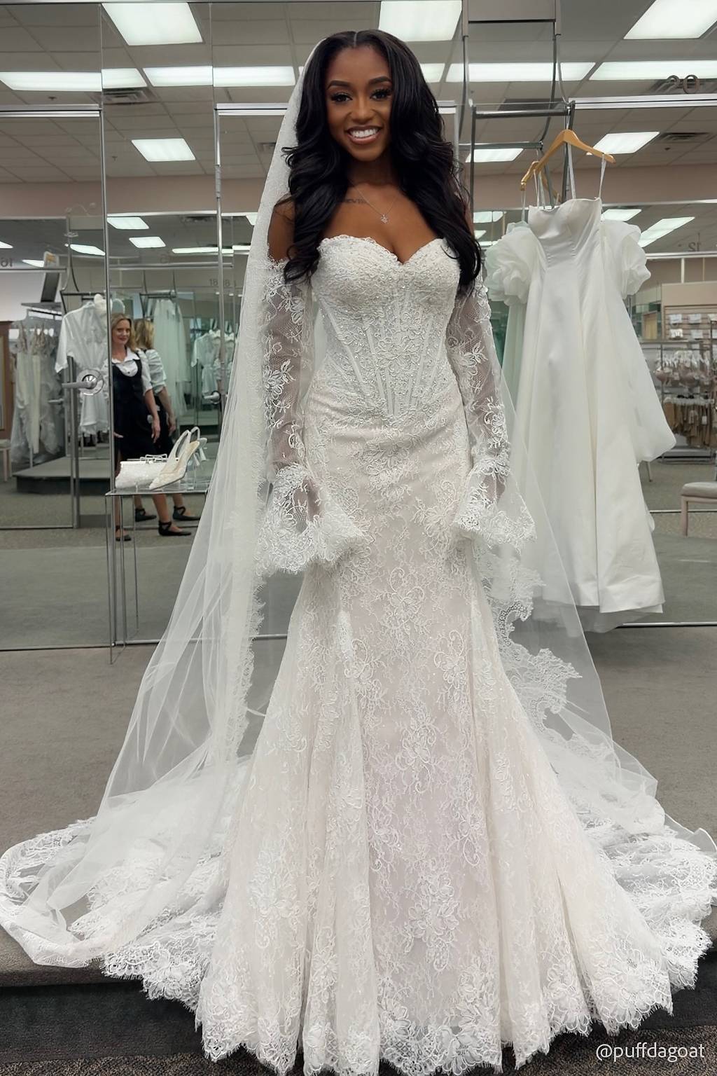 see through corset mermaid wedding dresses LaDivine S432W Long Corset Lace Mermaid Wedding Dress