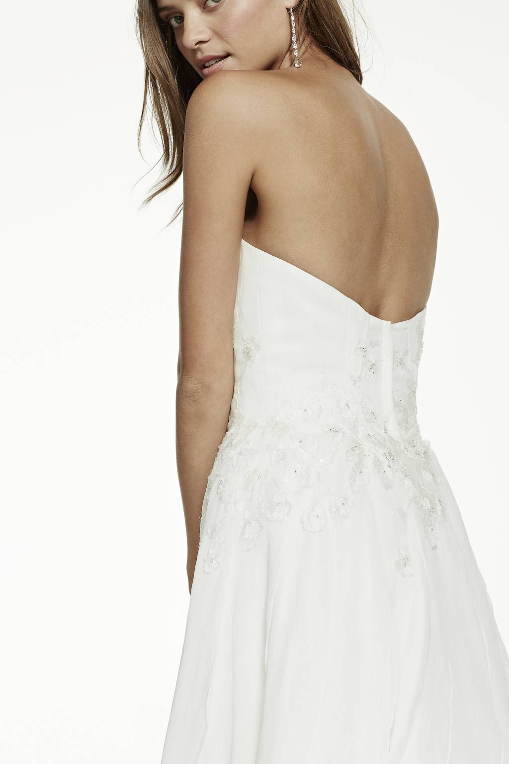 david's bridal strapless chiffon dress with layered skirt Strapless Chiffon Dress with Layered Skirt