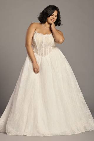 Picture of Strapless Allover Lace Basque Waist Ball Gown