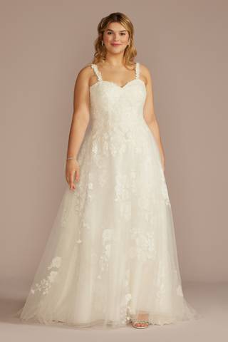View Melissa Sweet Layered Floral Applique A-Line Wedding Dress in all available color and sizes Picture of Layered Floral Applique A-Line Wedding Dress