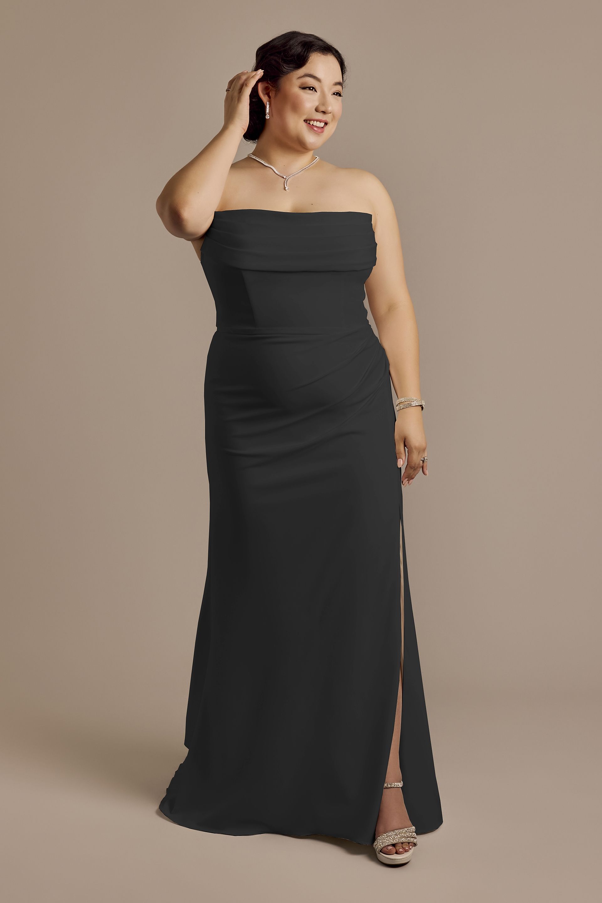 Picture of Stretch Crepe Sculpted Cowl Sheath Wedding Dress