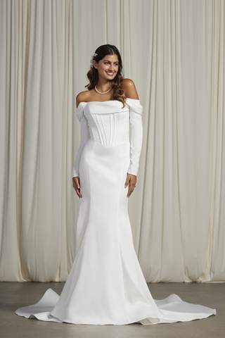 Picture of Swag Sleeve Stretch Satin Corset Wedding Dress