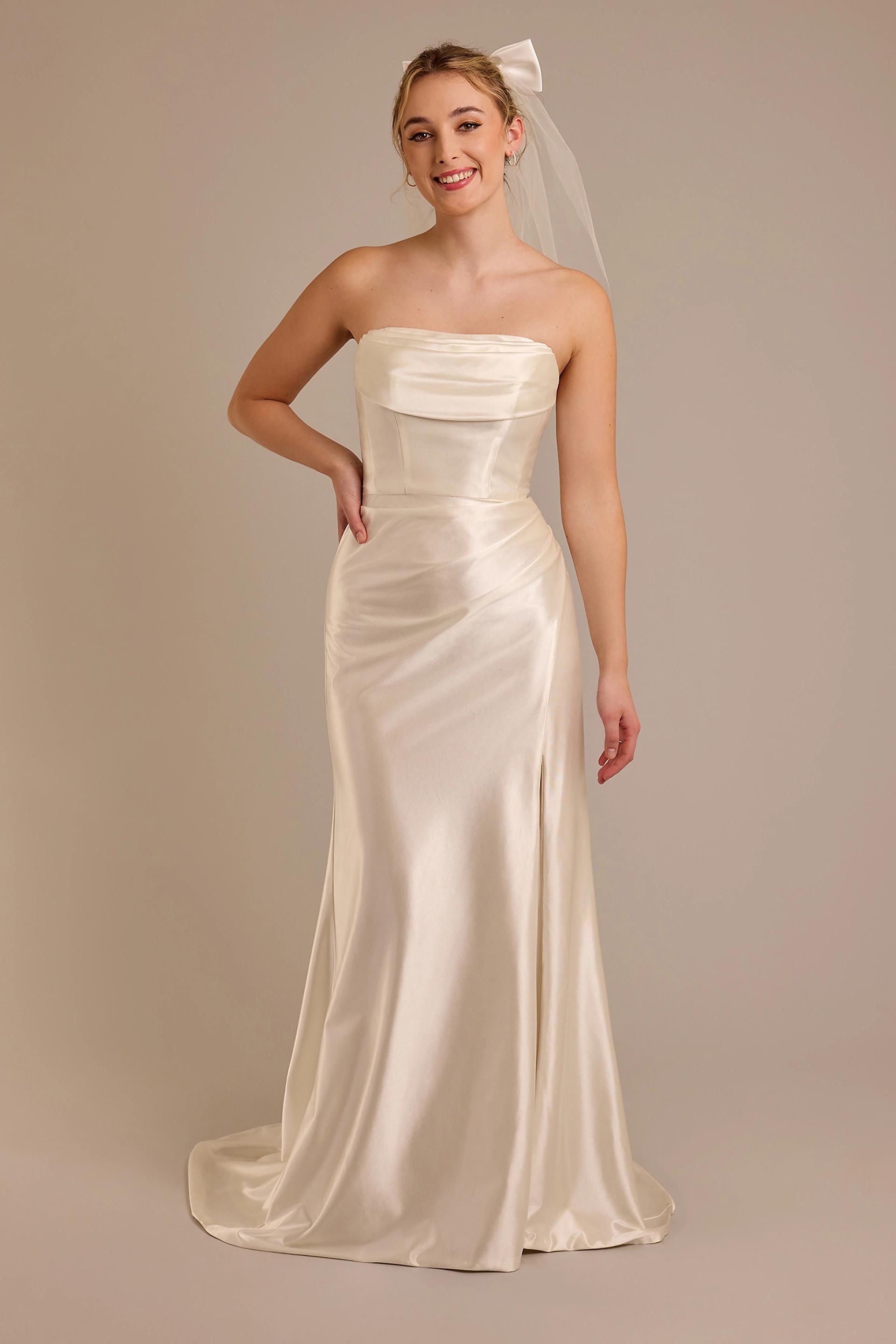 DB Studio Strapless Sculpting Satin Mermaid Wedding Dress in Ivory Size: 24W David's Bridal