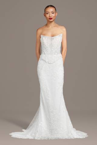 View Galina Signature Two-Piece Beaded Lace Mermaid Wedding Dress in all available color and sizes Picture of Two-Piece Beaded Lace Mermaid Wedding Dress