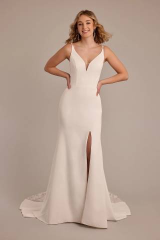 View DB Studio Crepe Mermaid Wedding Dress with Appliques in all available color and sizes Picture of Crepe Mermaid Wedding Dress with Appliques