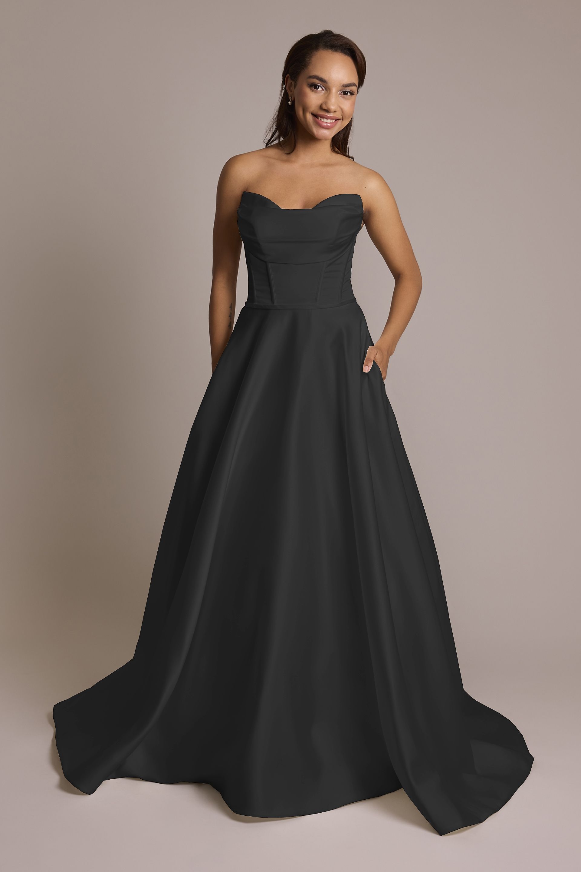 DB Studio Satin Strapless Ball Gown Wedding Dress in Black Size: 14 David's Bridal