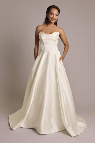 View DB Studio Satin Strapless Ball Gown Wedding Dress in all available color and sizes Picture of Satin Strapless Ball Gown Wedding Dress