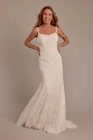 View Melissa Sweet Spaghetti Strap Lace Mermaid Wedding Dress in all available color and sizes Picture of Spaghetti Strap Lace Mermaid Wedding Dress