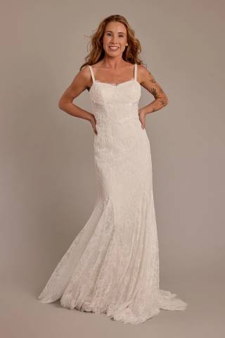 View Melissa Sweet Spaghetti Strap Lace Mermaid Wedding Dress in all available color and sizes Picture of Spaghetti Strap Lace Mermaid Wedding Dress