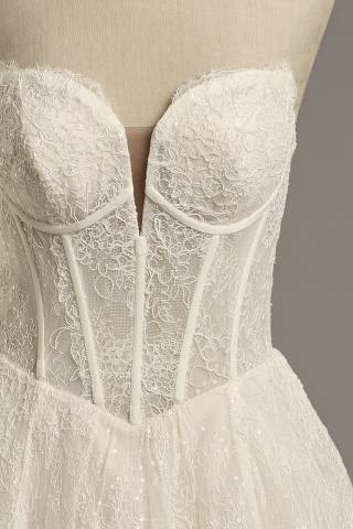 View Galina Signature Allover Lace Basque Waist Corset Ball Gown in all available color and sizes Picture of Allover Lace Basque Waist Corset Ball Gown