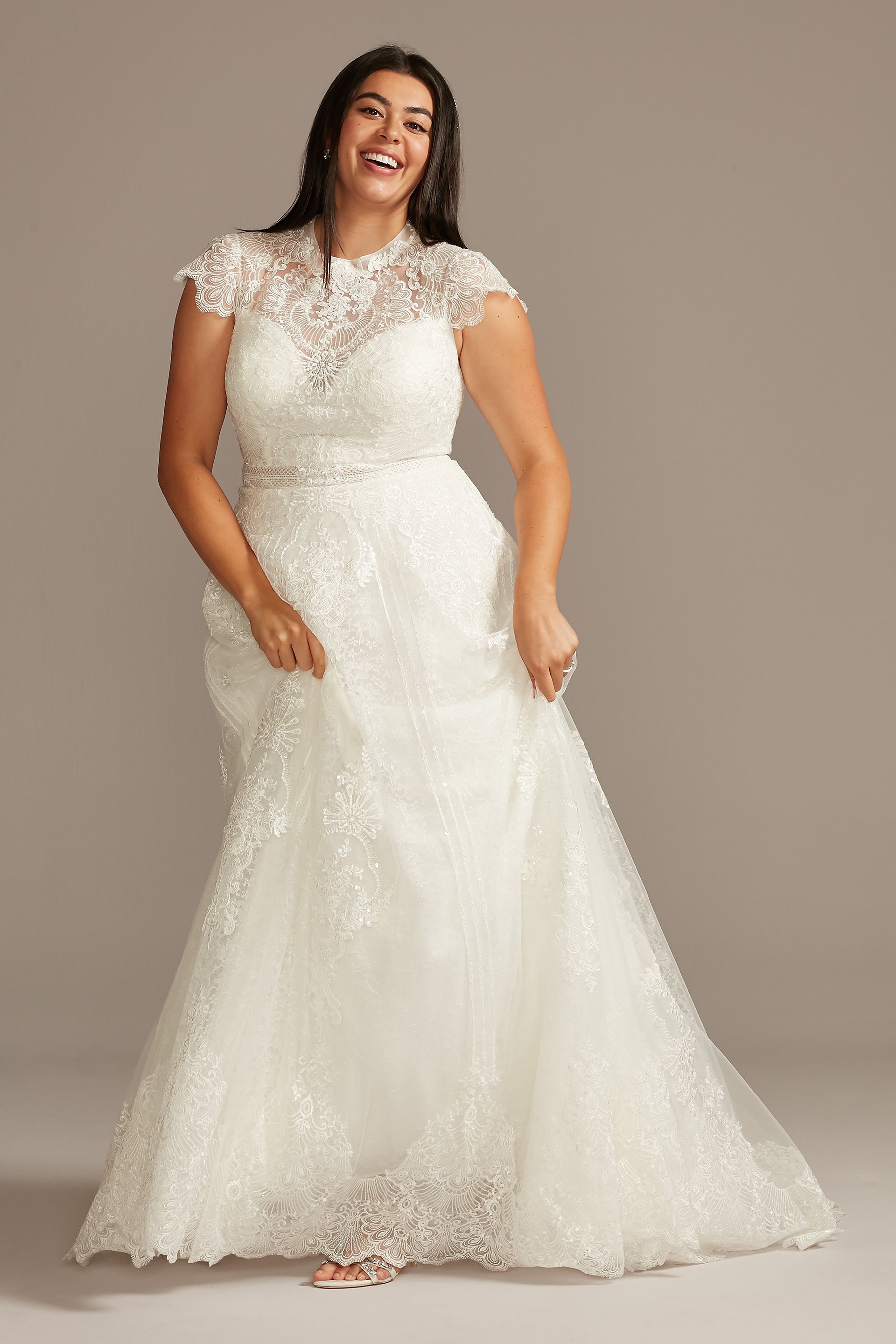 Picture of Embroidered Illusion Mock Neck Wedding Dress