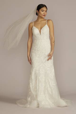 View Galina Signature Glitter Tulle Lace Mermaid Wedding Dress in all available color and sizes Picture of Glitter Tulle Lace Mermaid Wedding Dress