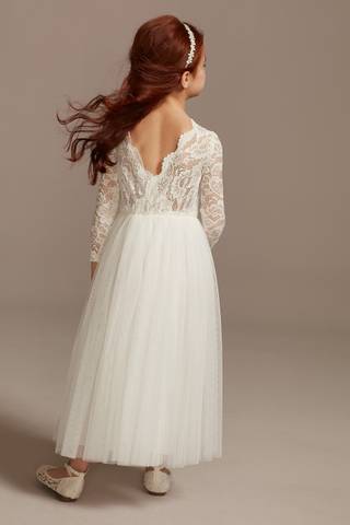 Picture of Scalloped V-Back Lace A-Line Flower Girl Dress