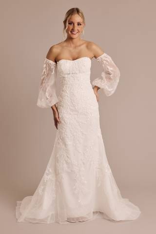 View Melissa Sweet Sheath Wedding Dress with Removable Sleeves in all available color and sizes Picture of Sheath Wedding Dress with Removable Sleeves