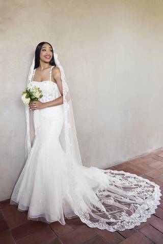 View Galina Signature Lace Applique Illusion Bodice Mermaid Wedding Gown in all available color and sizes Picture of Lace Applique Illusion Bodice Mermaid Wedding Gown