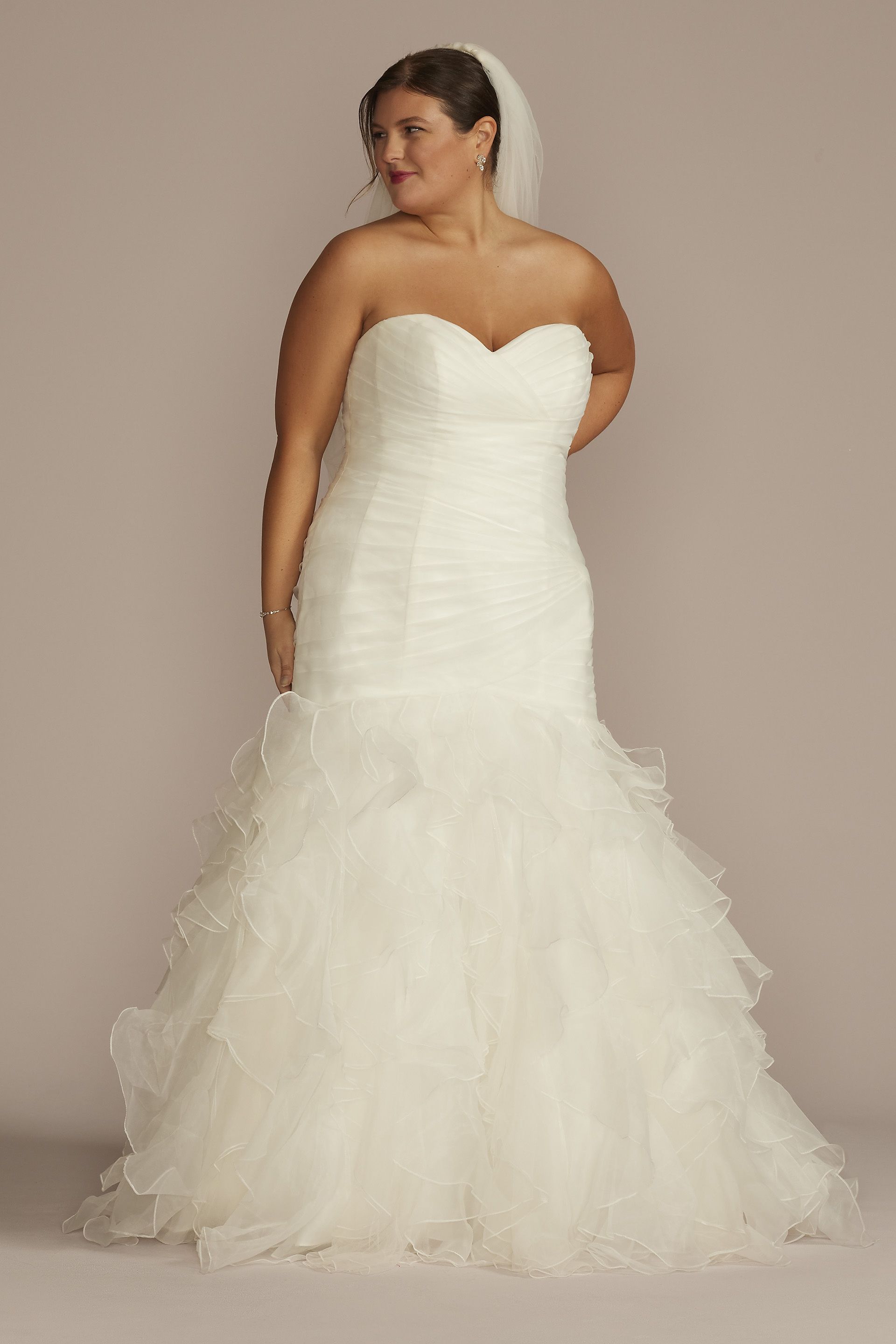David's Bridal Collection Organza Mermaid Wedding Dress With Lace-Up Back in Ivory Size: 22W David's Bridal