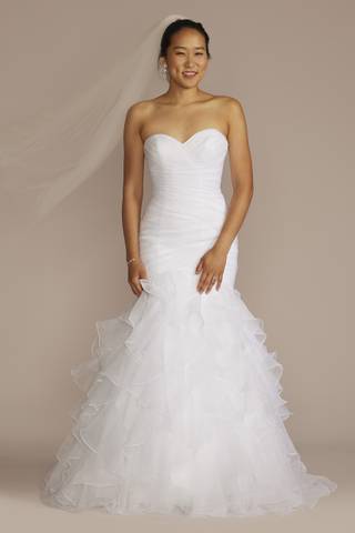 View David's Bridal Collection Organza Mermaid Wedding Dress with Lace-Up Back in all available color and sizes Picture of Organza Mermaid Wedding Dress with Lace-Up Back