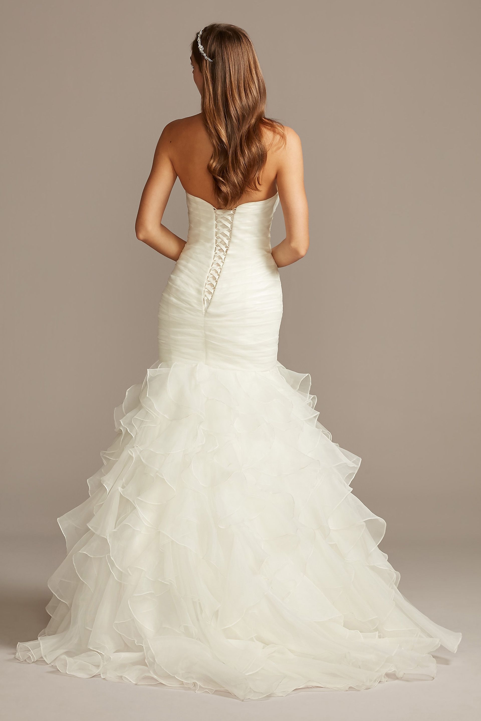 David's Bridal Collection Organza Mermaid Wedding Dress With Lace-Up Back in Blue Frost Size: 4 David's Bridal