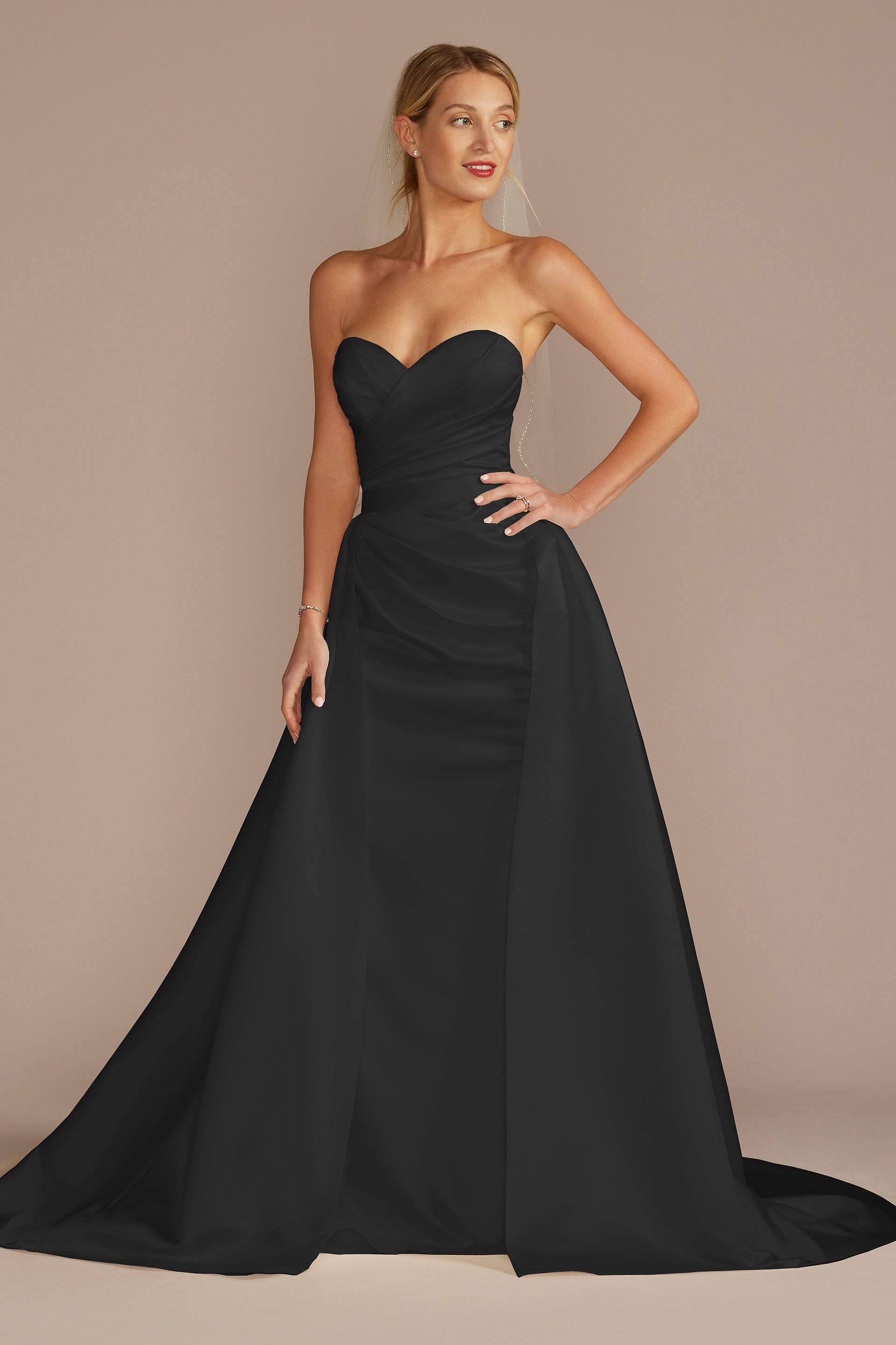 DB Studio Satin Ruched Wedding Dress with Overskirt — Black