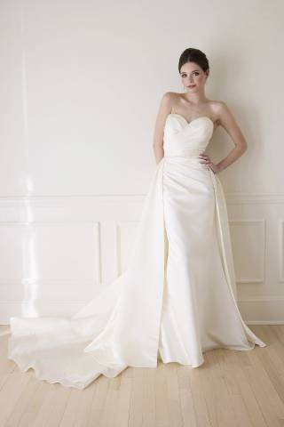 Picture of Satin Ruched Bodice Wedding Dress with Overskirt