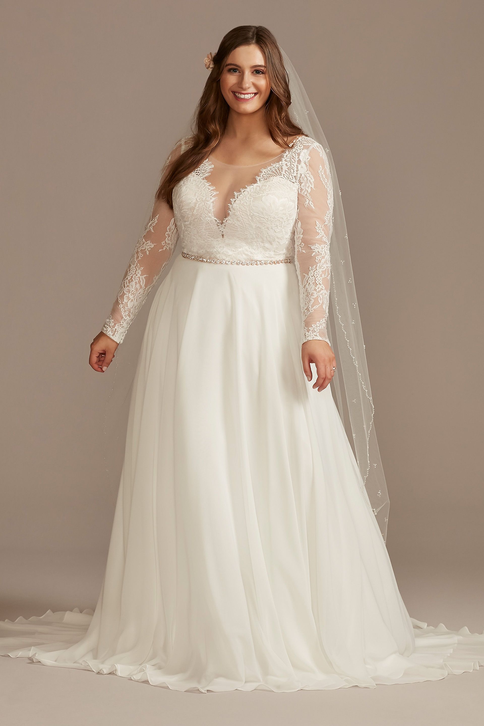 Picture of Long Sleeve Plunge Lace Chiffon Wedding Dress
