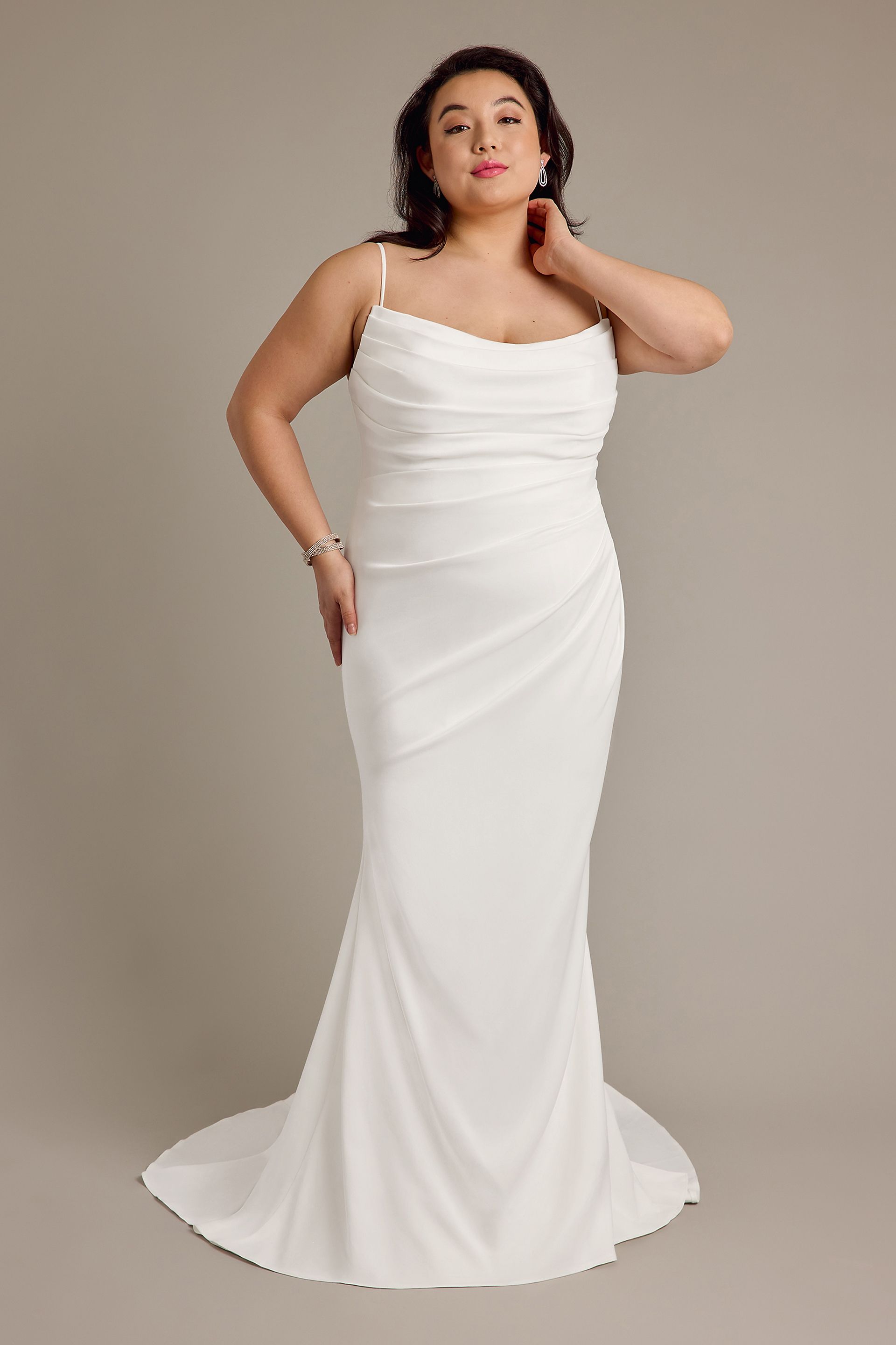 Galina Signature Draped Satin Mermaid Wedding Dress — Diamond White