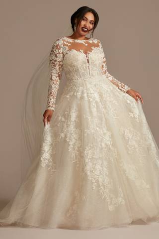 Picture of Lace Illusion Long Sleeve Ball Gown Wedding Dress