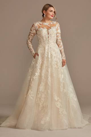 Picture of Lace Illusion Long Sleeve Ball Gown Wedding Dress
