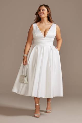 View DB Studio Satin V-Neck Tea Length A-Line Dress in all available color and sizes Picture of Satin V-Neck Tea Length A-Line Dress