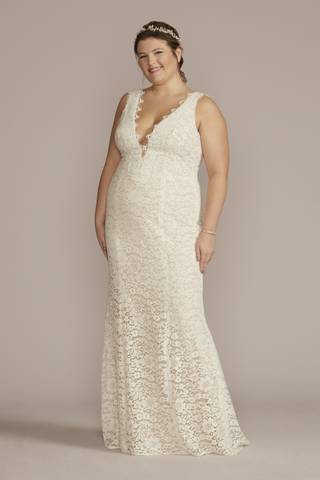 Picture of Allover Lace Tank Wedding Gown with V-Back Detail