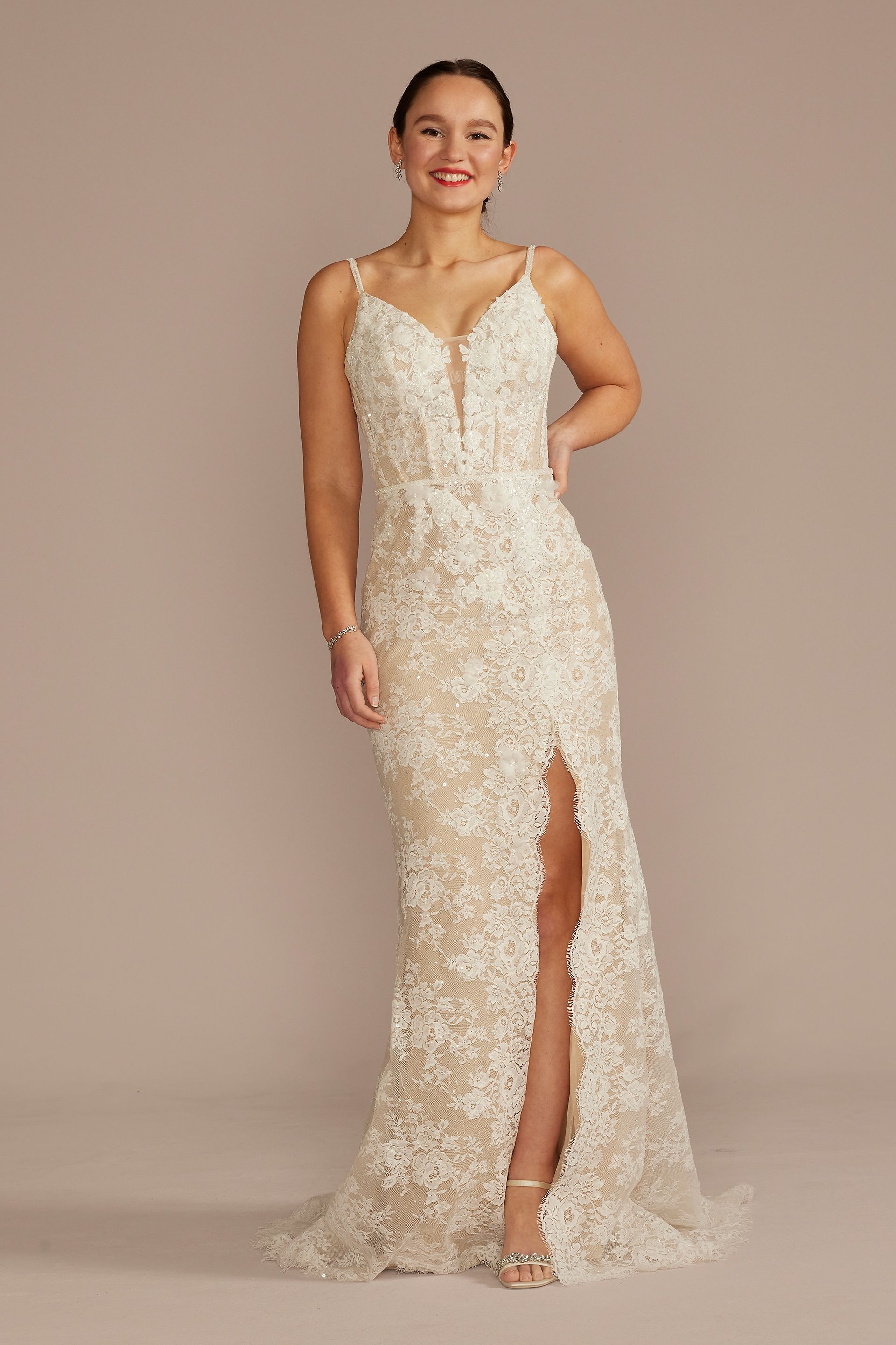 Picture of Corset Bodice Beaded Lace Sheath Wedding Dress