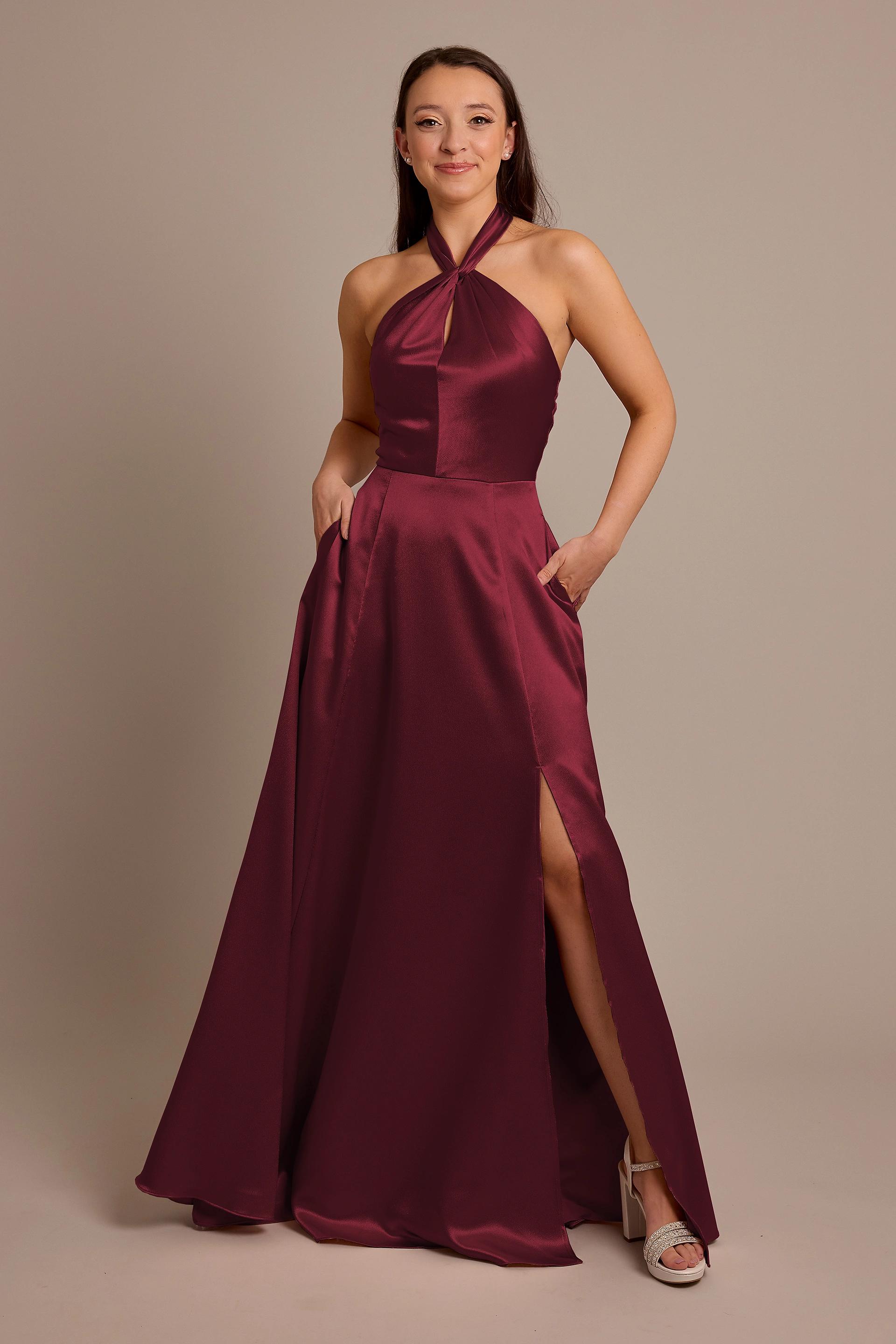 Celebrate DB Studio Luxe Charmeuse Halter Dress in Wine Size: 26 David's Bridal