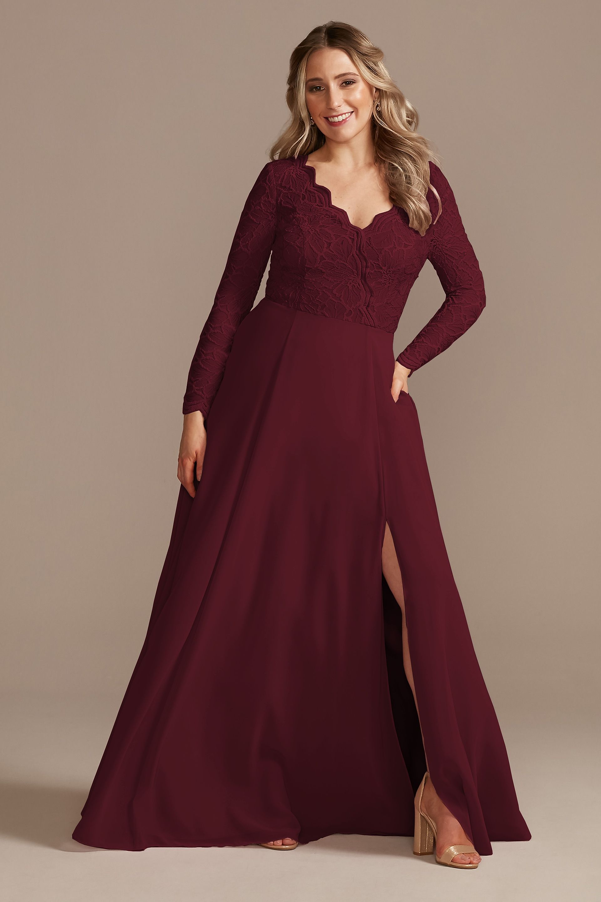 Picture of Lace Chiffon Long-Sleeve Long Dress