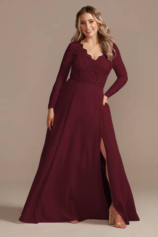 Picture of Lace Chiffon Long-Sleeve Long Dress