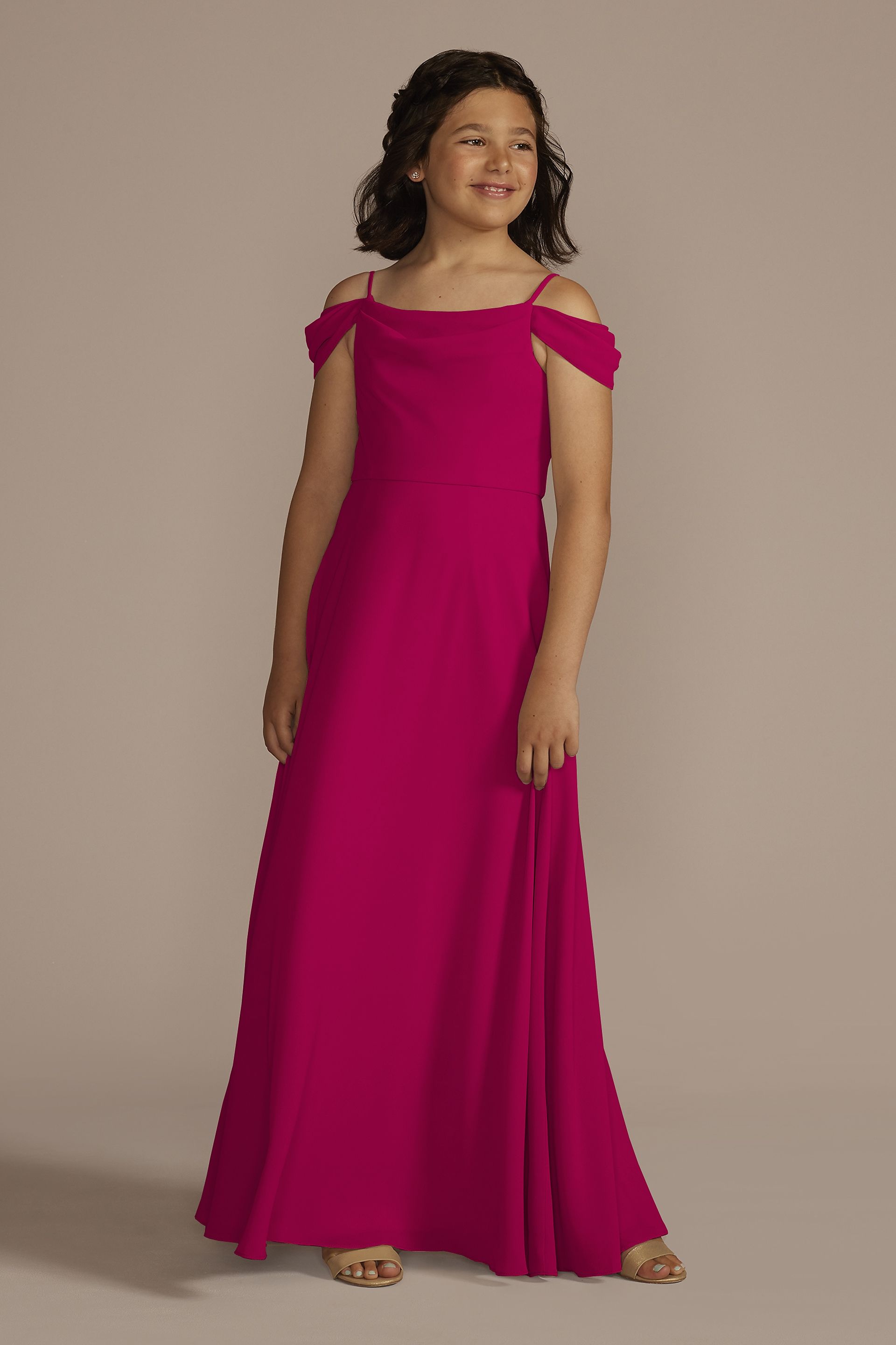 Celebrate DB Studio Chiffon Swag Sleeve Junior Bridesmaid Dress in Berry Size: 6 David's Bridal